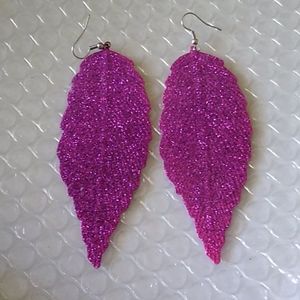 Purple glittery leaf shaped earrings